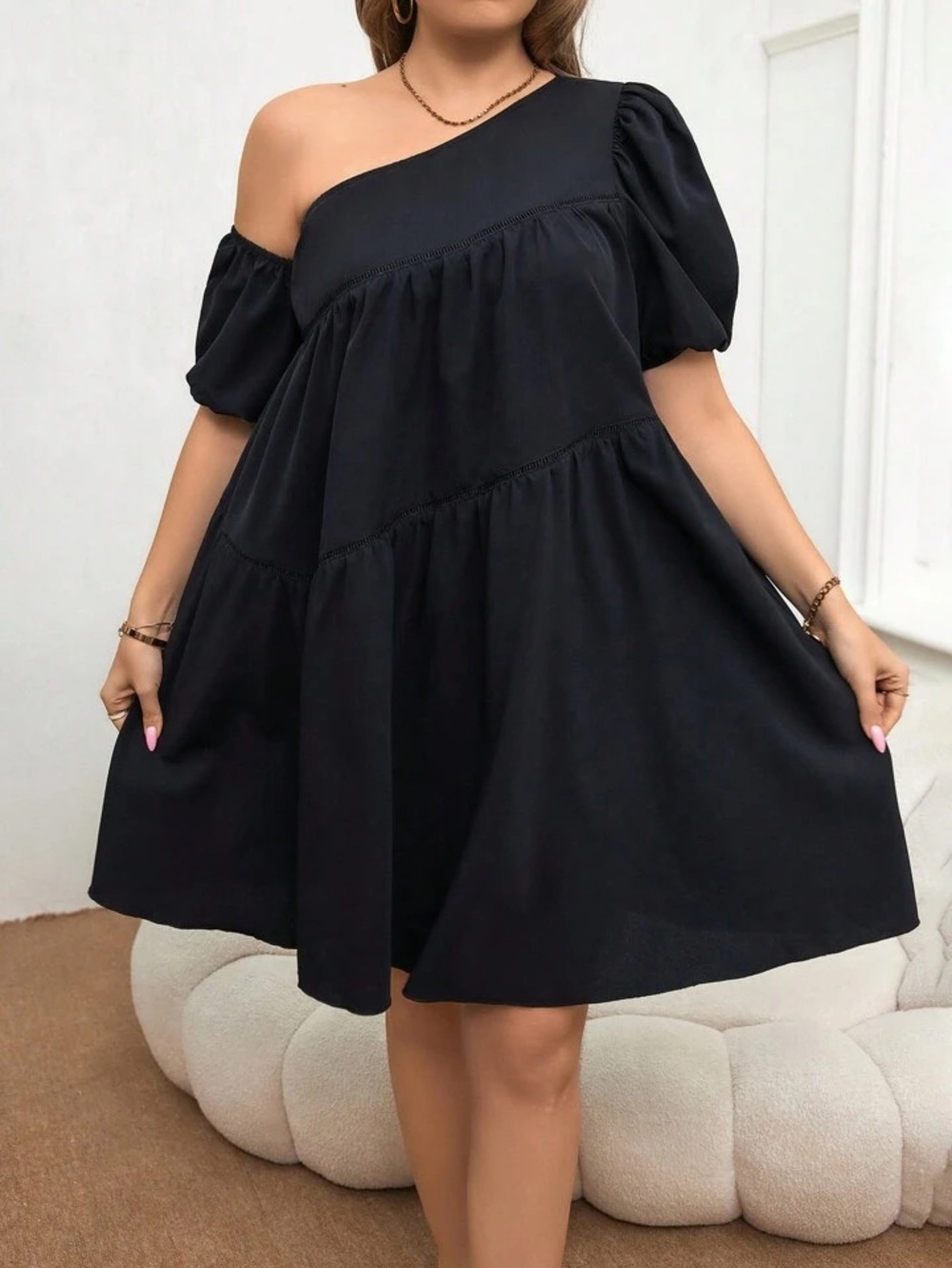 NWOT SHEIN Plus Size Asymmetrical Out One Shoulder Crop Sleeve Dress 4X /20
